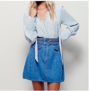 FREE PEOPLE Chloe Braided Baby denim mini skirt